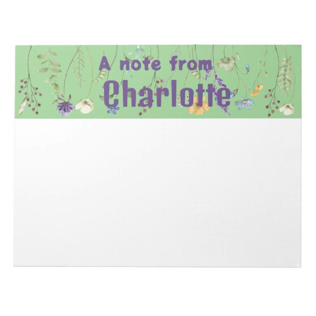 Boho Country wildflower watercolor green Notepad (Front)