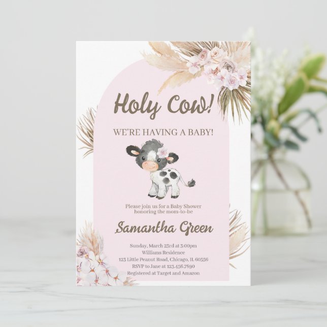 Boho Cow Baby Shower Invitation (Standing Front)