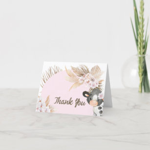 Boho Cow Baby Shower Thank You Card