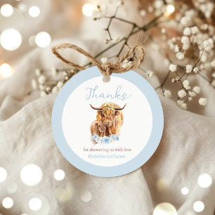 Boho Cow Blue Pampas Grass Boy Baby Shower Favours Favour Tags