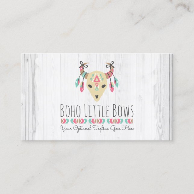 Boho Cow Skull With Bows Cute & Rustic Boutique Business Card (Front)