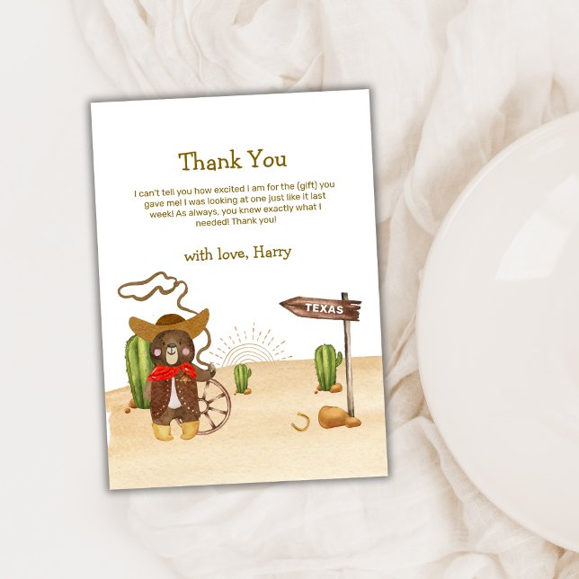 Boho Cowboy Bear Western Rodeo Cactus Baby Shower  Thank You Card (Boho Cowboy Bear Western Rodeo Cactus Baby Shower Thank You Card)