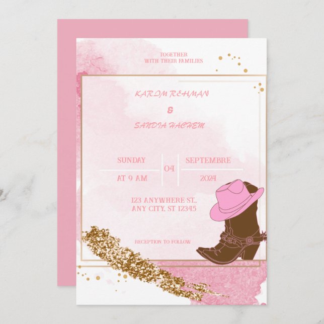 Boho Cowboy Boots Western Wedding Invitation (Front/Back)