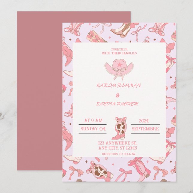 Boho Cowboy Boots Western Wedding Invitation (Front/Back)