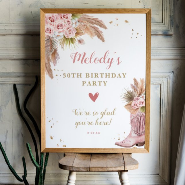 Boho Cowgirl Boot Pampas Grass Roses Welcome Poster (Boho Cowgirl Boot Pampas Grass Roses Welcome Poste)
