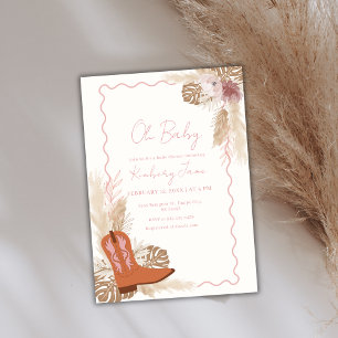 Boho Cowgirl Boots Pampas Grass Baby Shower Invitation
