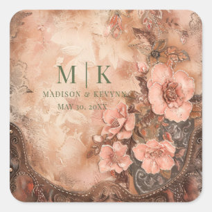 Boho Cowgirl Western Florals Wedding Square Sticker