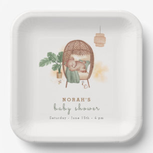 Boho Cozy Teddy Bear Sleep Baby Shower  Paper Plate