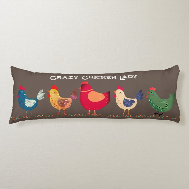 Boho Crazy Chicken Lady Bronze Brown Colourful  Body Cushion (Front)