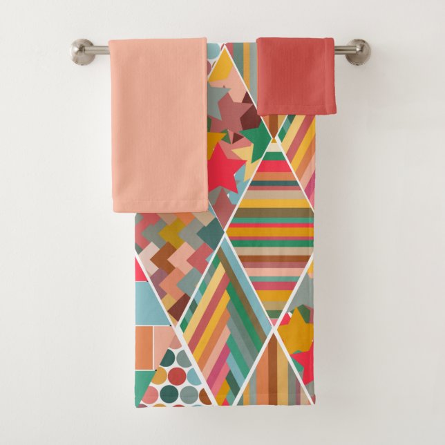 Boho Crazy Quilt Bath Towel Set (Insitu)