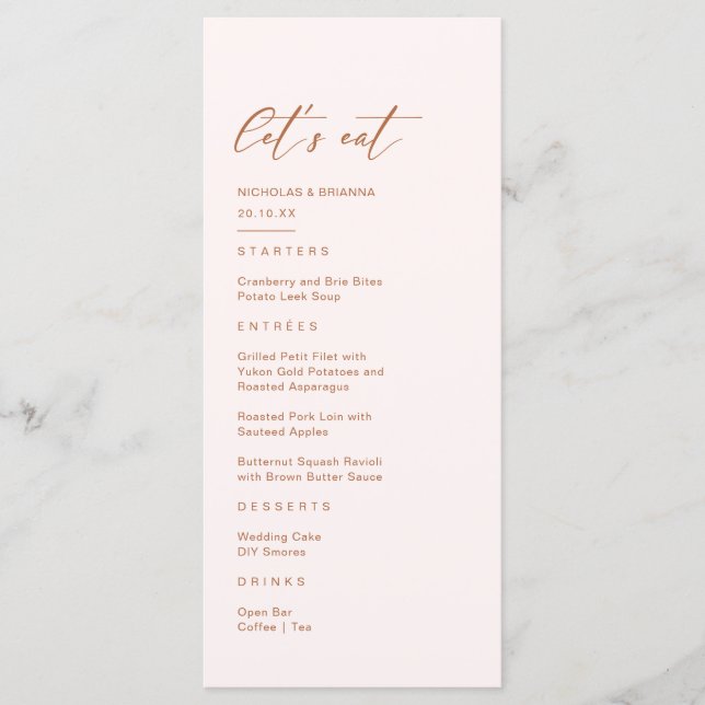 Boho Cream and Burnt Orange Wedding Menu (Front)