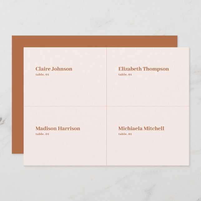 Boho Cream and Burnt Orange Wedding Place Card DIY (Front/Back)