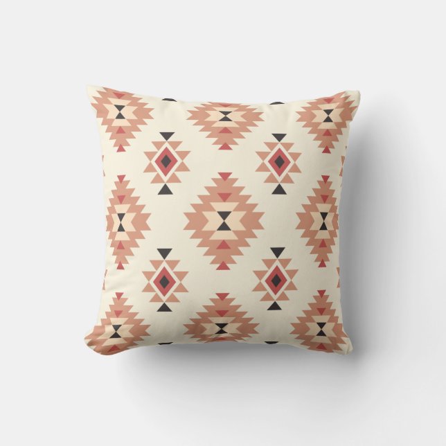 Boho Cream and Dusty Pink Southwest Aztec Design Cushion (Front)