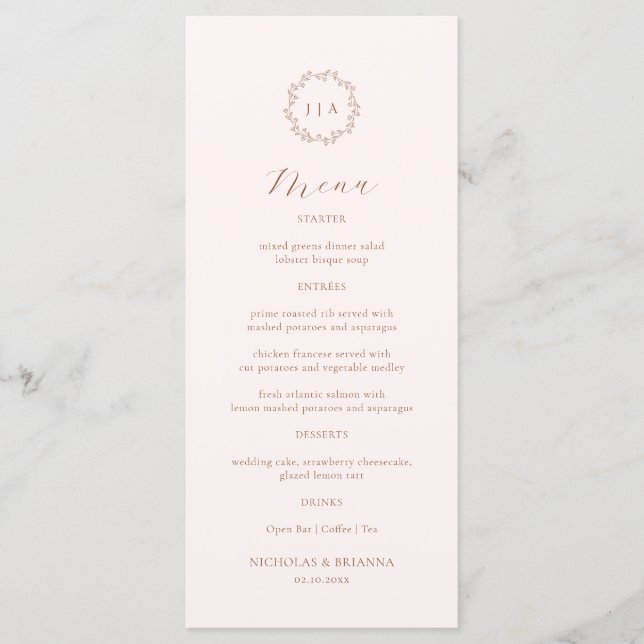 Boho Cream and Terracotta Fall Wedding Menu (Front)