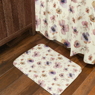 Boho Cream Blush Watercolor Wildflower Bath Mat