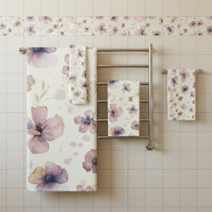 Boho Cream Blush Watercolor Wildflower Ceramic Tile