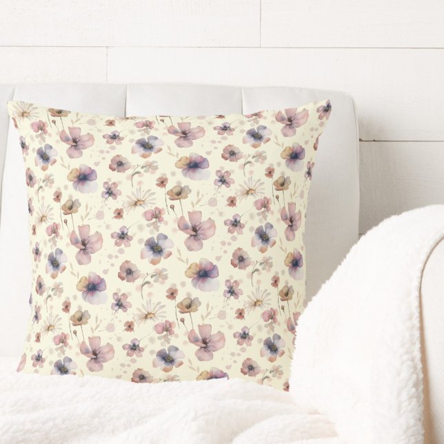 Boho Cream Blush Watercolor Wildflower Cushion (Creator Uploaded)