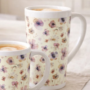 Boho Cream Blush Watercolor Wildflower Latte Mug
