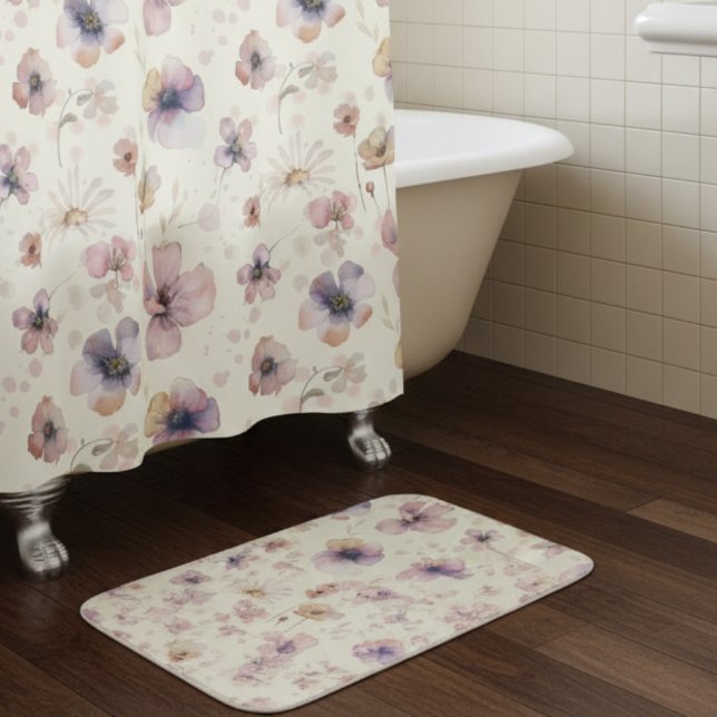 Boho Cream Blush Watercolor Wildflower Shower Curtain (Creator Uploaded)