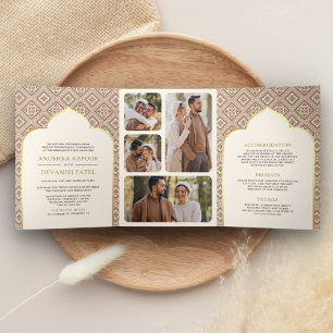 Boho Cream Geometric All in One Indian Wedding Tri-Fold Invitation