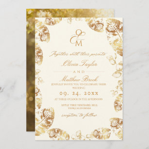 Boho Cream Gold   Elegant Fall Wedding Invitation