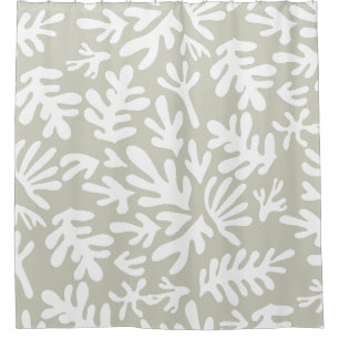 Boho Cream Matisse Botanical Shapes Pattern Shower Curtain