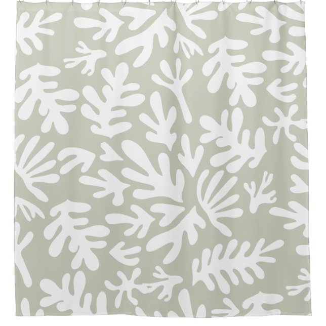 Boho Cream Matisse Botanical Shapes Pattern Shower Curtain (Front)