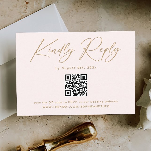 Boho Cream Neutral Wedding RSVP Qr Code Enclosure Card (Creator Uploaded)