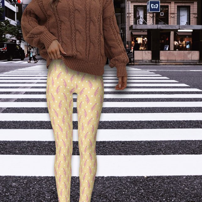 Boho Cream Pink Botanicals Leggings (Creator Uploaded)