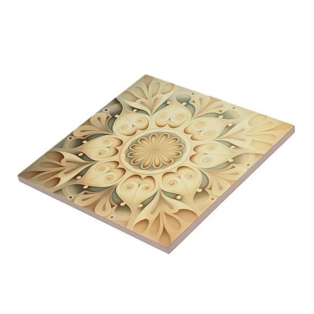 Boho Cream Swirl Hearts Design Decorative Tile (Side)