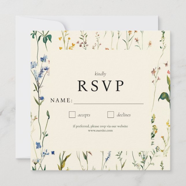 Boho Cream Wildflower RSVP Card (Front)