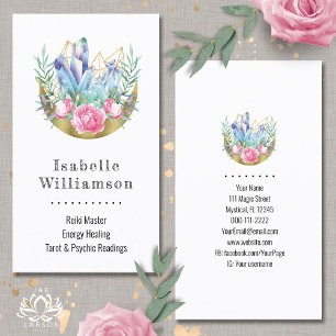 Boho Crescent Moon Crystal Cluster Pink Roses Chic Business Card