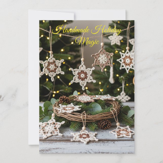 Boho Crochet Snowflake Christmas Ornaments Invitation (Front)