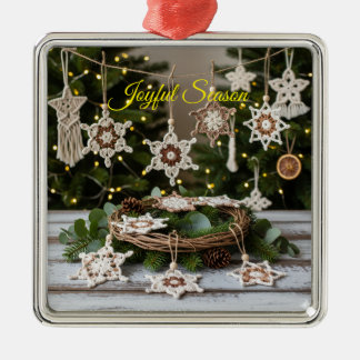 Boho Crochet Snowflake Metallic Christmas Ornament