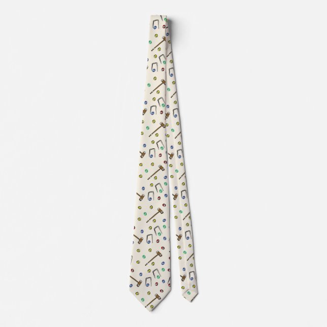 Boho Croquet Pattern Hand-Drawn Whimsical Vintage Tie (Front)