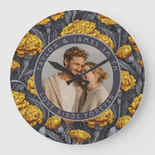 Boho Custom Carnation Inspired Mountain Wedding Large Clock (Front)