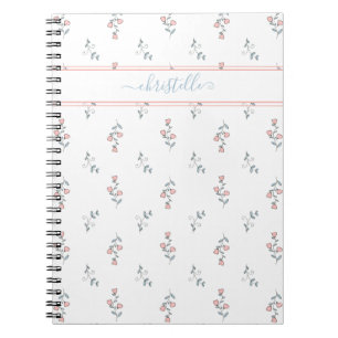 Boho Custom Name Pretty Blush Floral Pattern Notebook