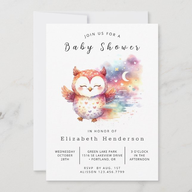 Boho Custom Owl Baby Shower Invitation (Front)