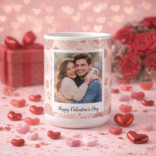 Boho Custom Photo & Text Valentine’s Day  Coffee Mug (Creator Uploaded)