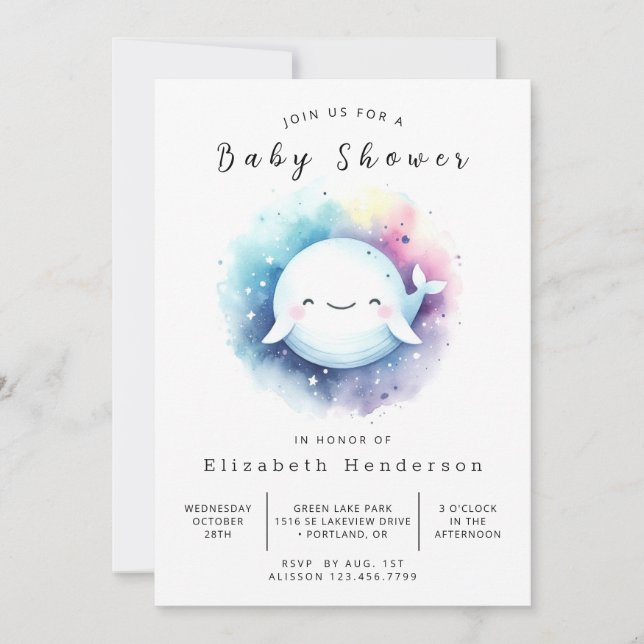 Boho Custom Whale Baby Shower Invitation (Front)