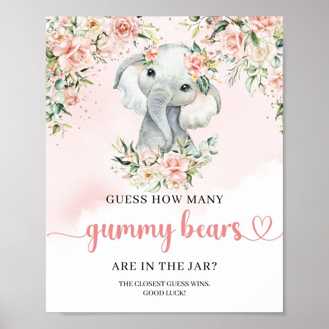 Boho Cute baby elephant Guess How Many Gummy Bears Poster (Front)