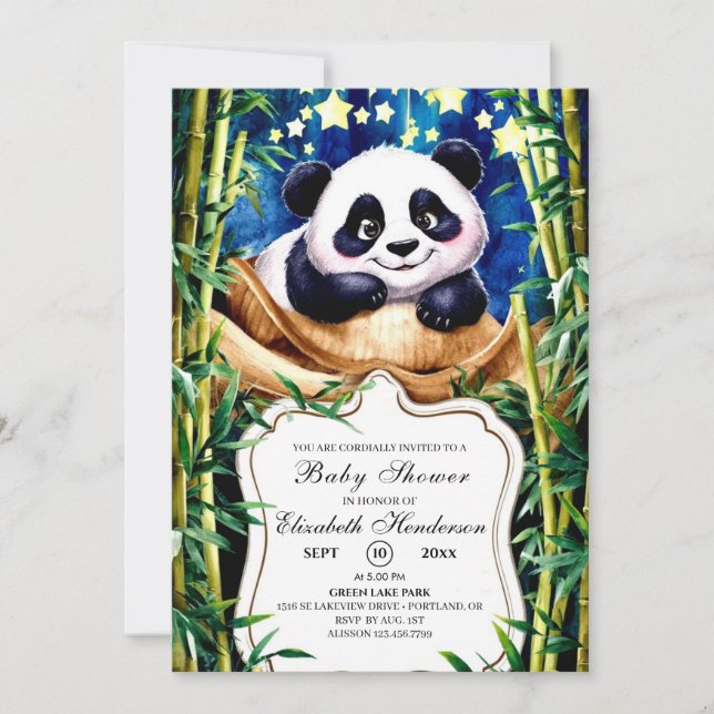 Boho Cute Baby Panda Baby Shower Invitation (Front)