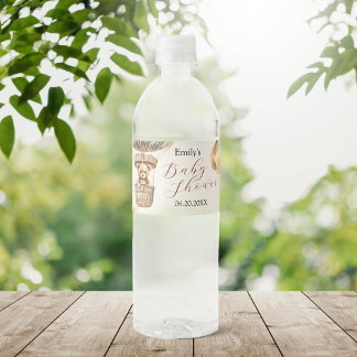 Boho Cute Bear Air Balloon Clouds Baby Shower Water Bottle Label