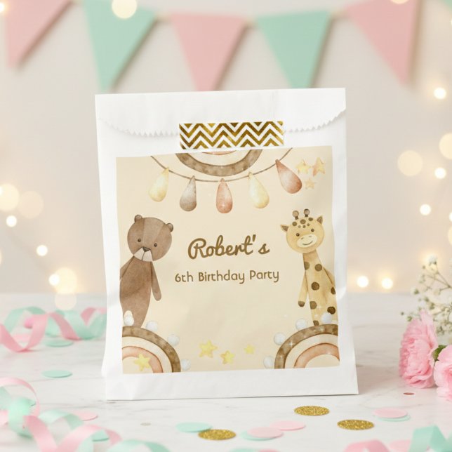 Boho cute Bear and Giraffe kids Birthday Favour Bag (Creator Uploaded)