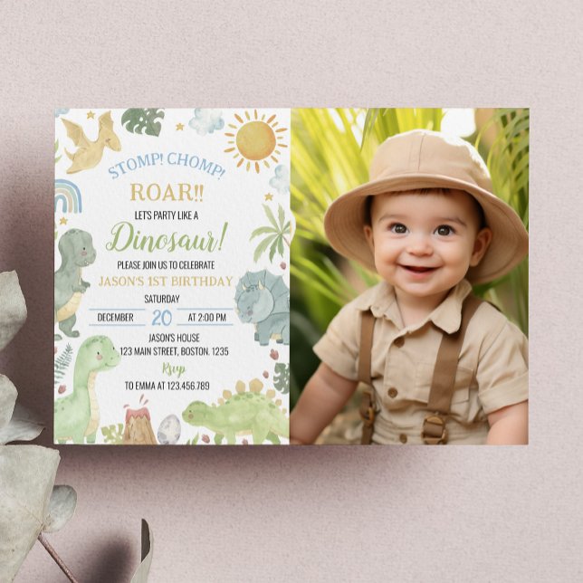 Boho Cute Dinosaurs Boy Birthday Invitation (Creator Uploaded)