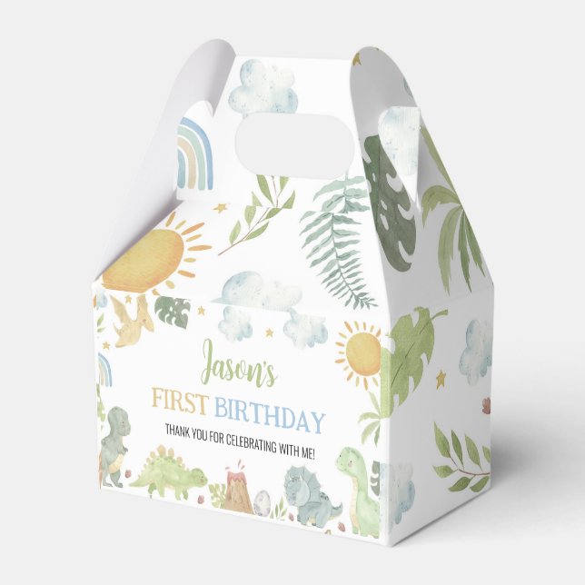 Boho Cute Dinosaurs First Birthday Favour Box (Front Side)