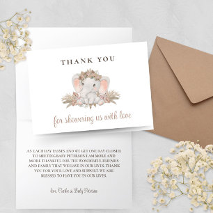 Boho Cute Elephant Baby Shower Thank You Card