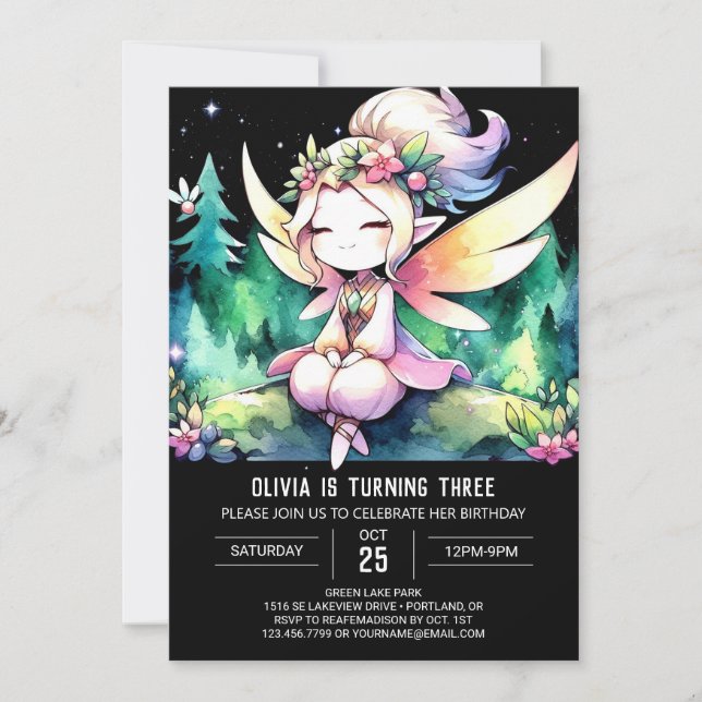 Boho Cute Fairy Birthday Invitation (Front)