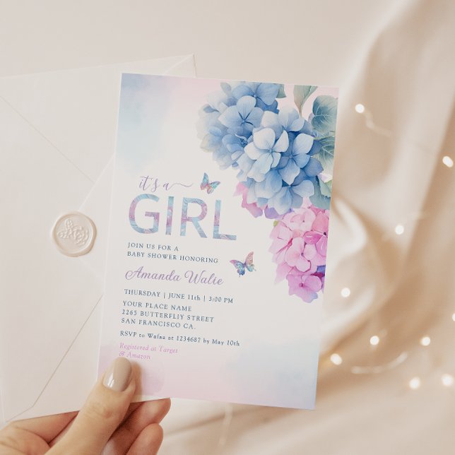 Boho Cute Floral Butterfly It's a girl Baby Shower Invitation (Creator Uploaded)