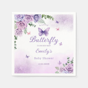 Boho cute Floral Purple Butterfly girl Baby Shower Napkin